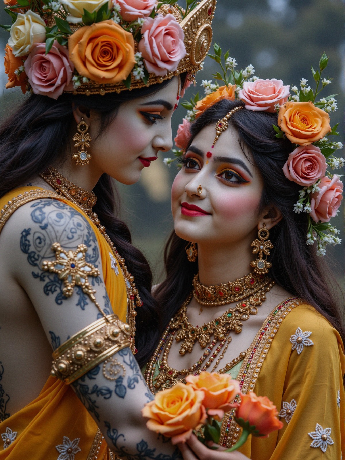 Elegantly Adorned Individuals in Traditional Attire