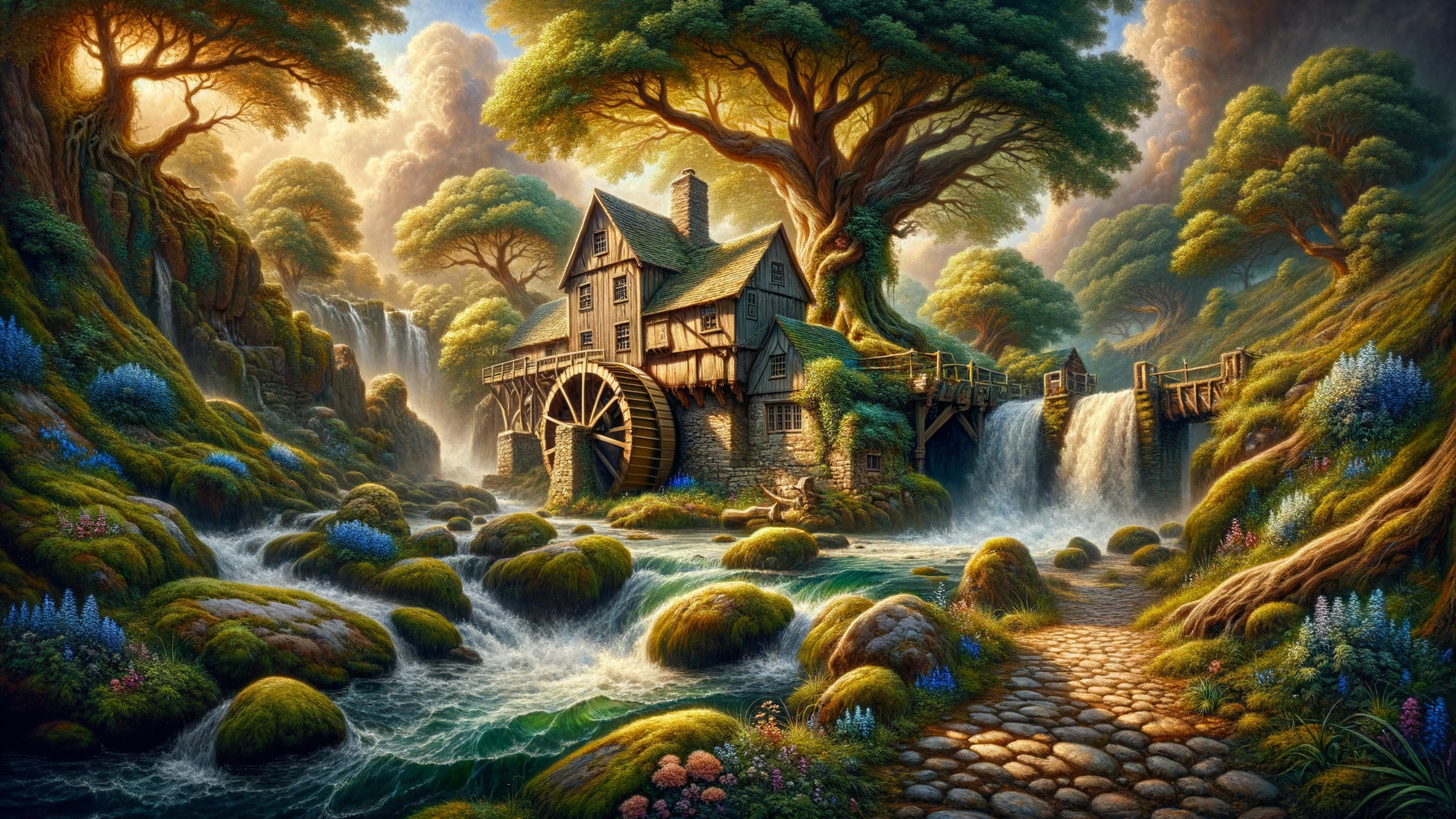 Fantastical Landscape with Grist Mill and Waterfalls