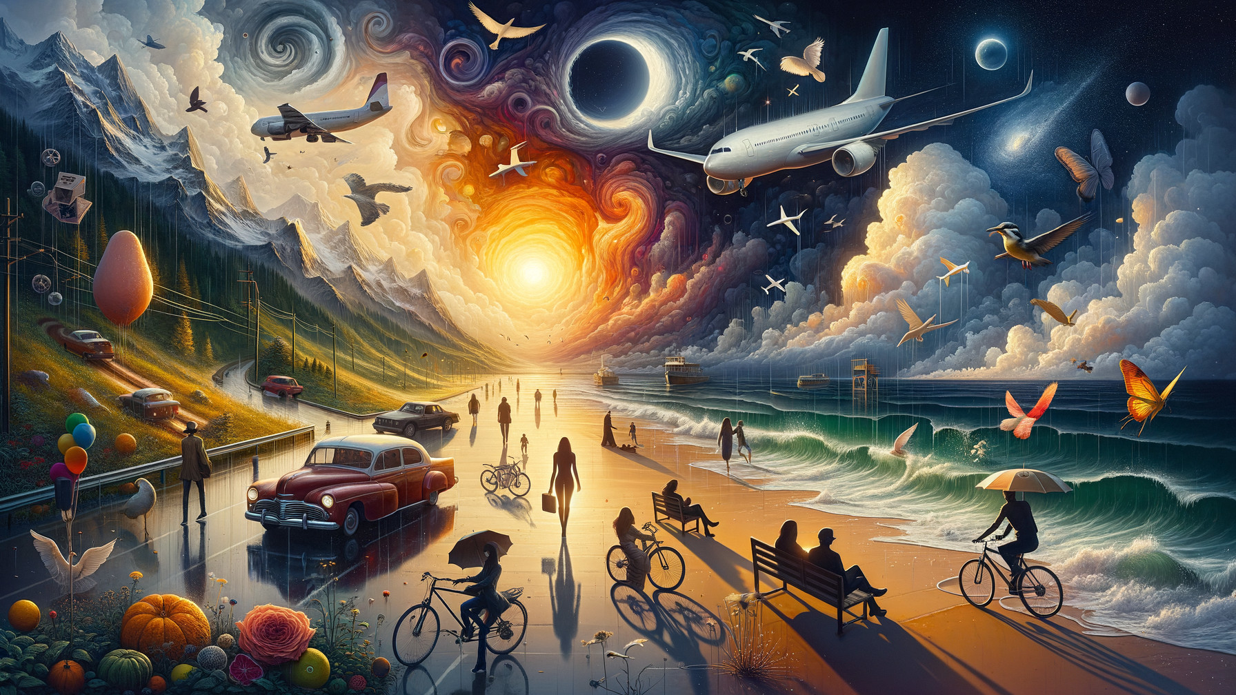 Imaginative Oil Painting of Split Landscape and Sky