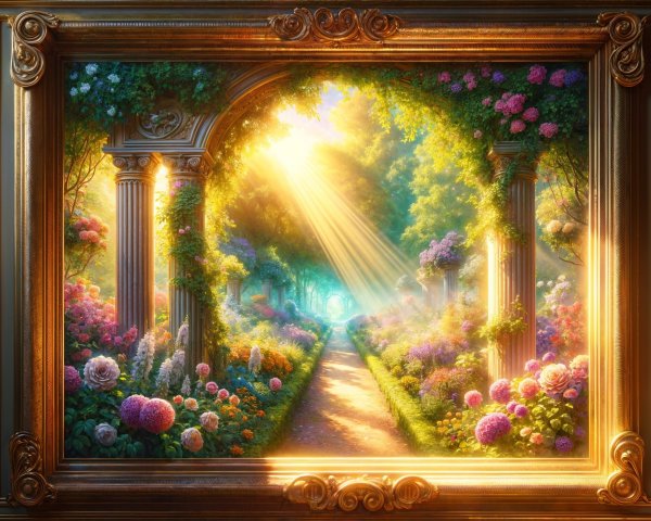 Radiant garden scene with colorful flowers and greenery