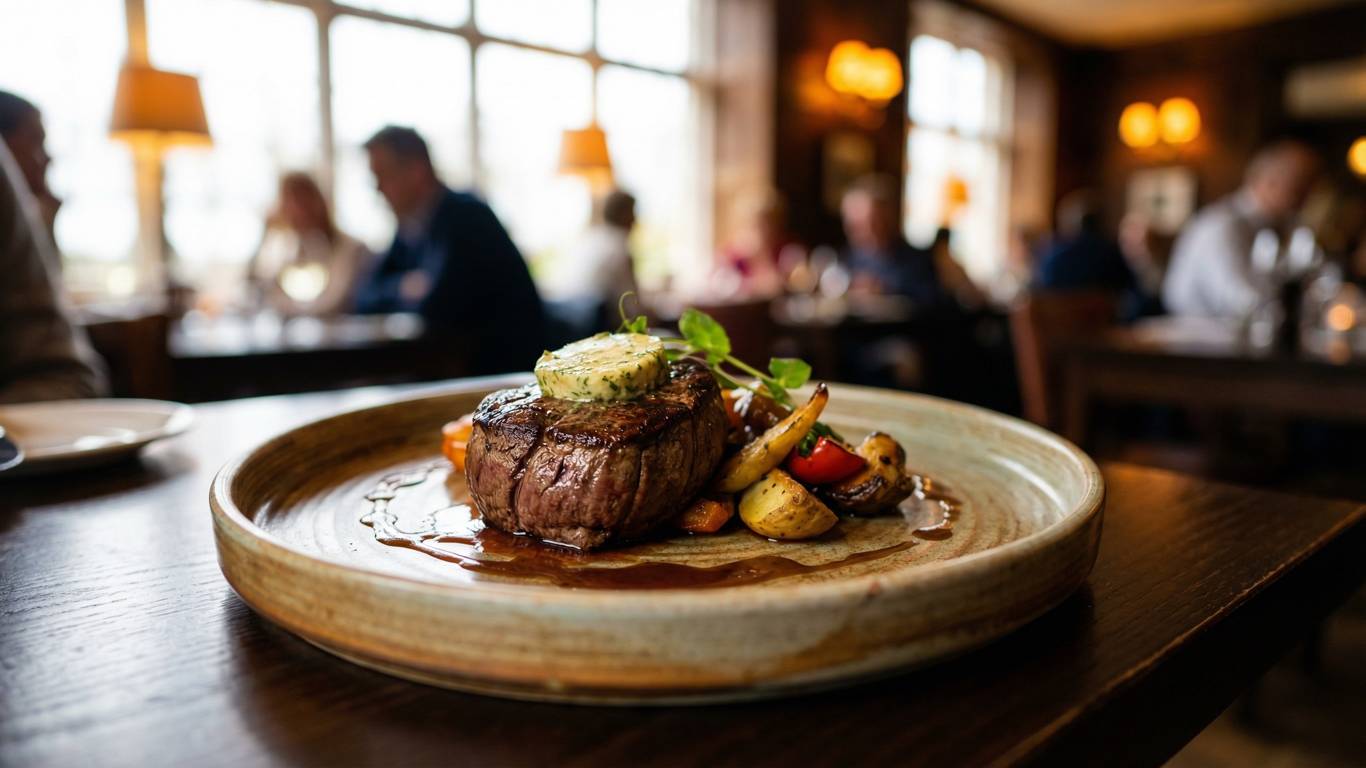 Medium-Rare Filet Mignon with Roasted Vegetables and Sauce