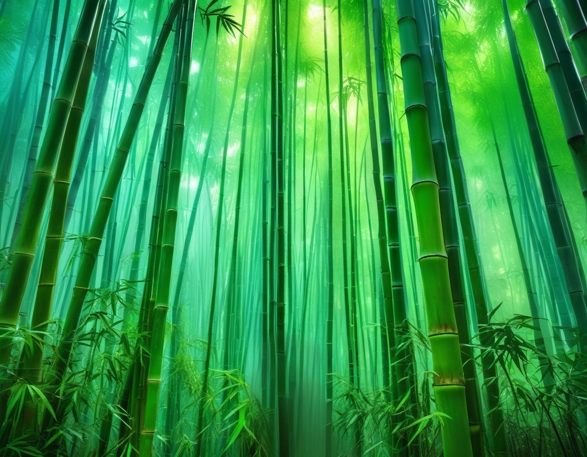 Tranquil Bamboo Forest with Lush Green Stalks and Mist