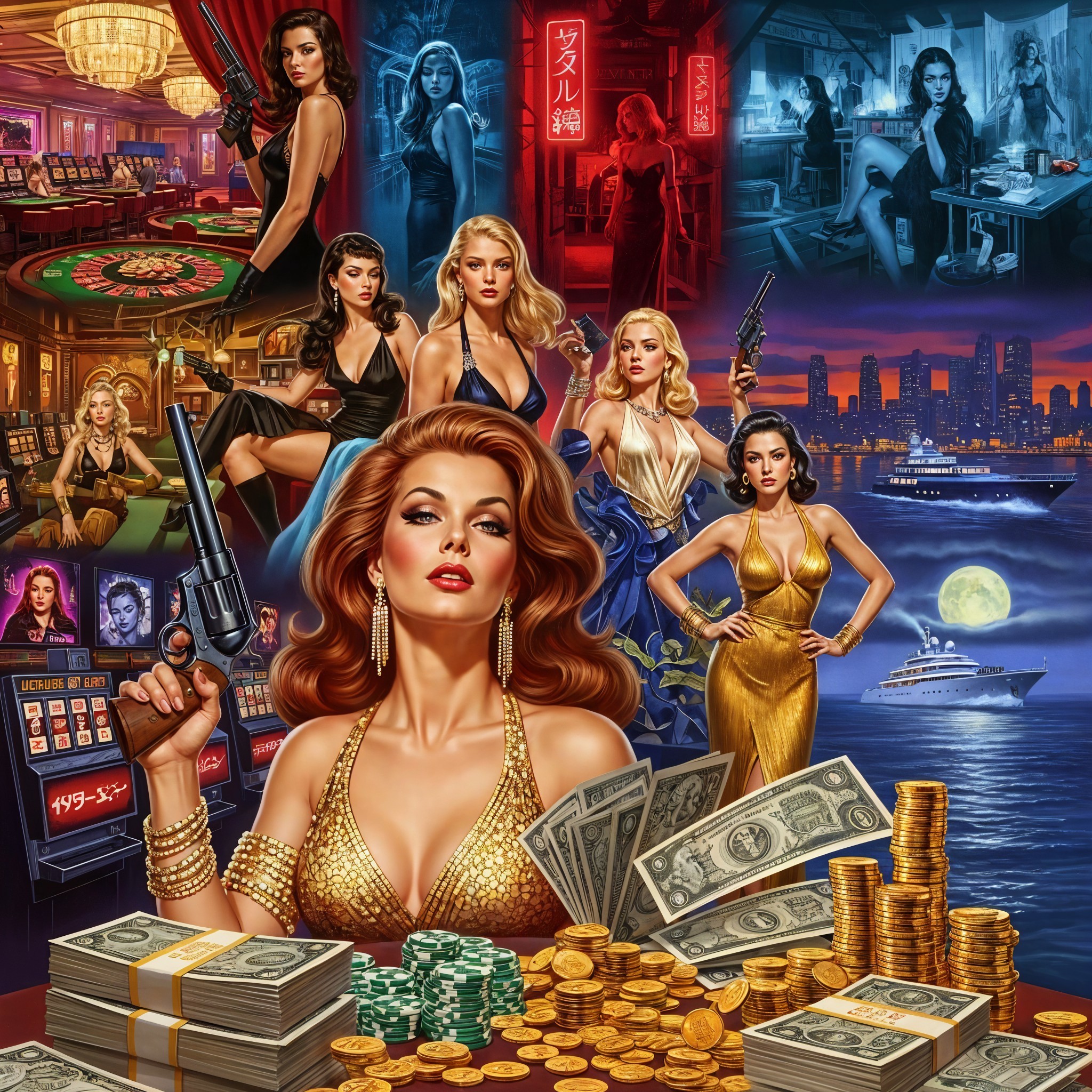 Glamorous Casino Scene with Confident Woman and Mystery