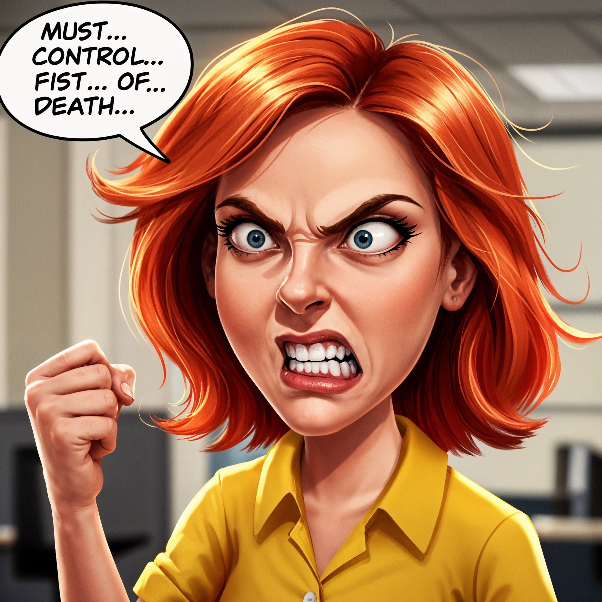 Frustrated Cartoon Character in Office Setting