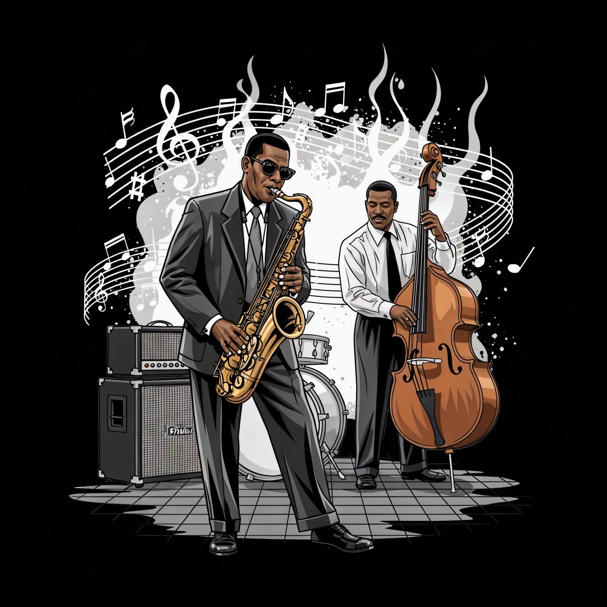 Jazz Musicians Performing with Saxophone and Double Bass