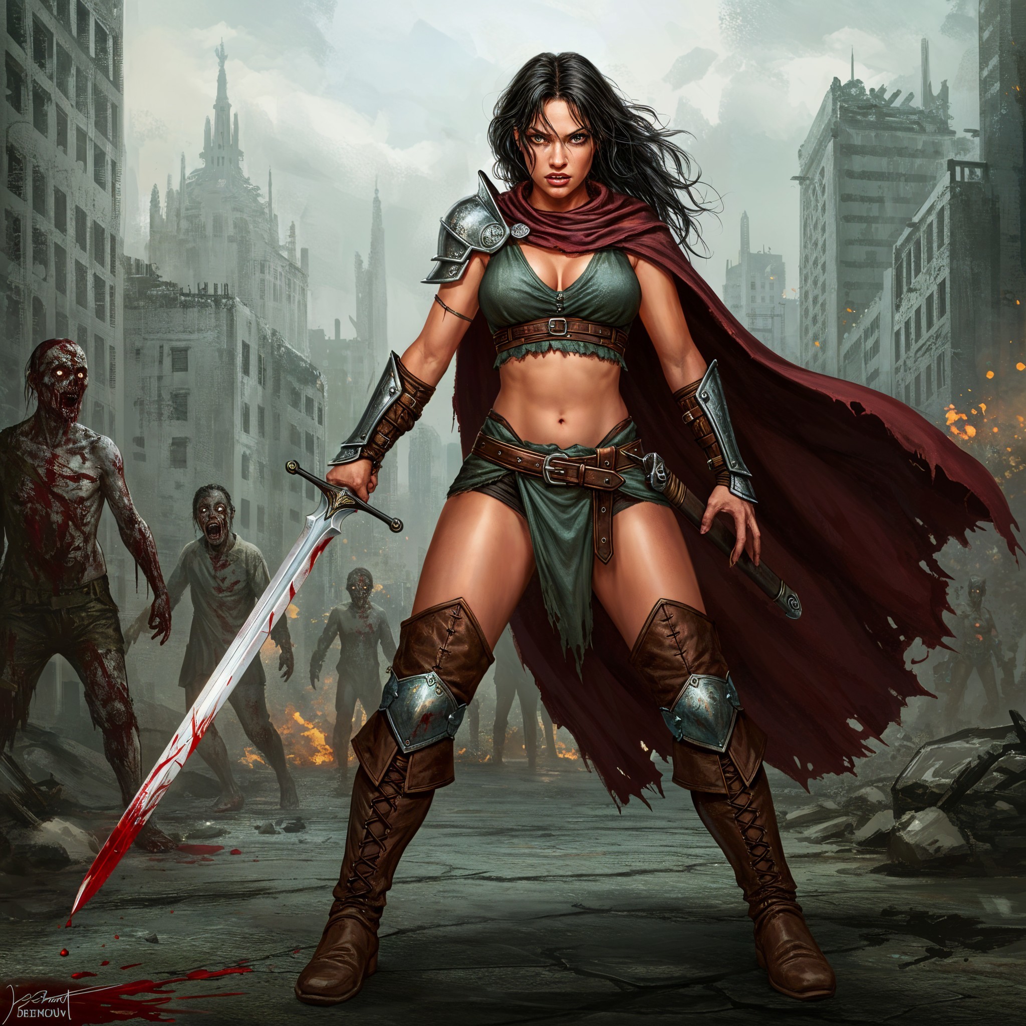 Fierce Warrior in Post-Apocalyptic City Setting