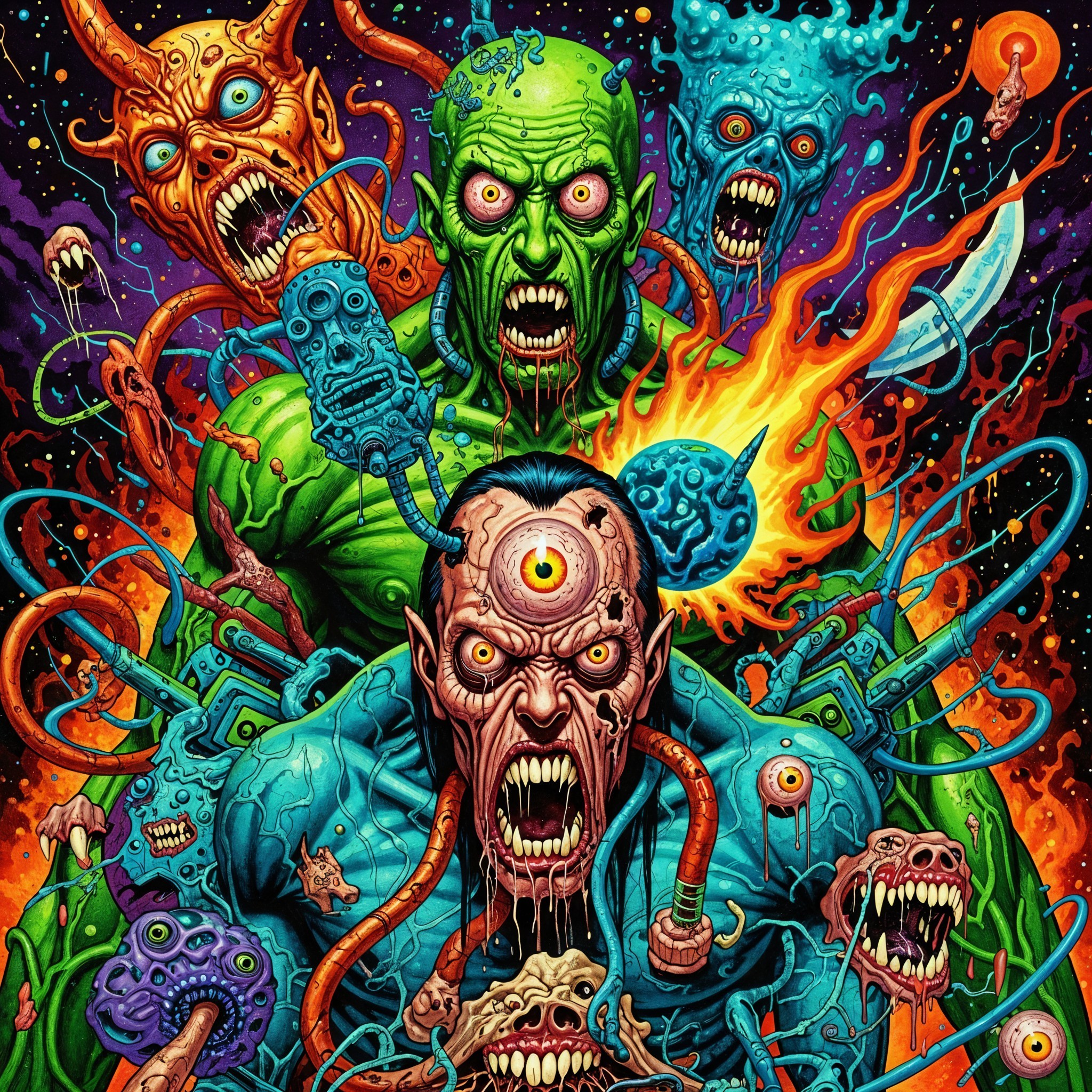 Vibrant Illustration of Monstrous Characters in Chaos