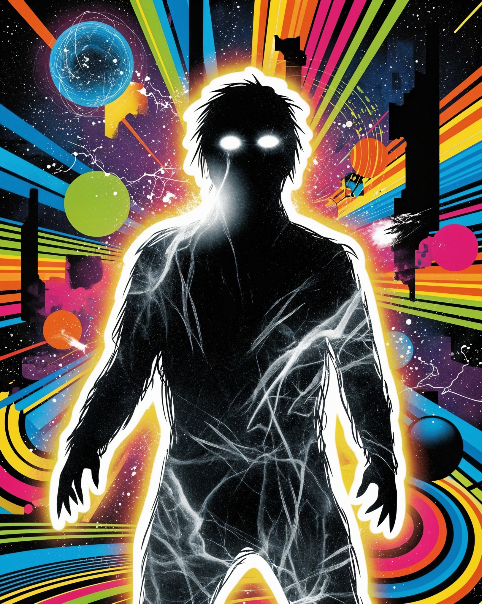 Silhouette Against Vibrant Cosmic Background