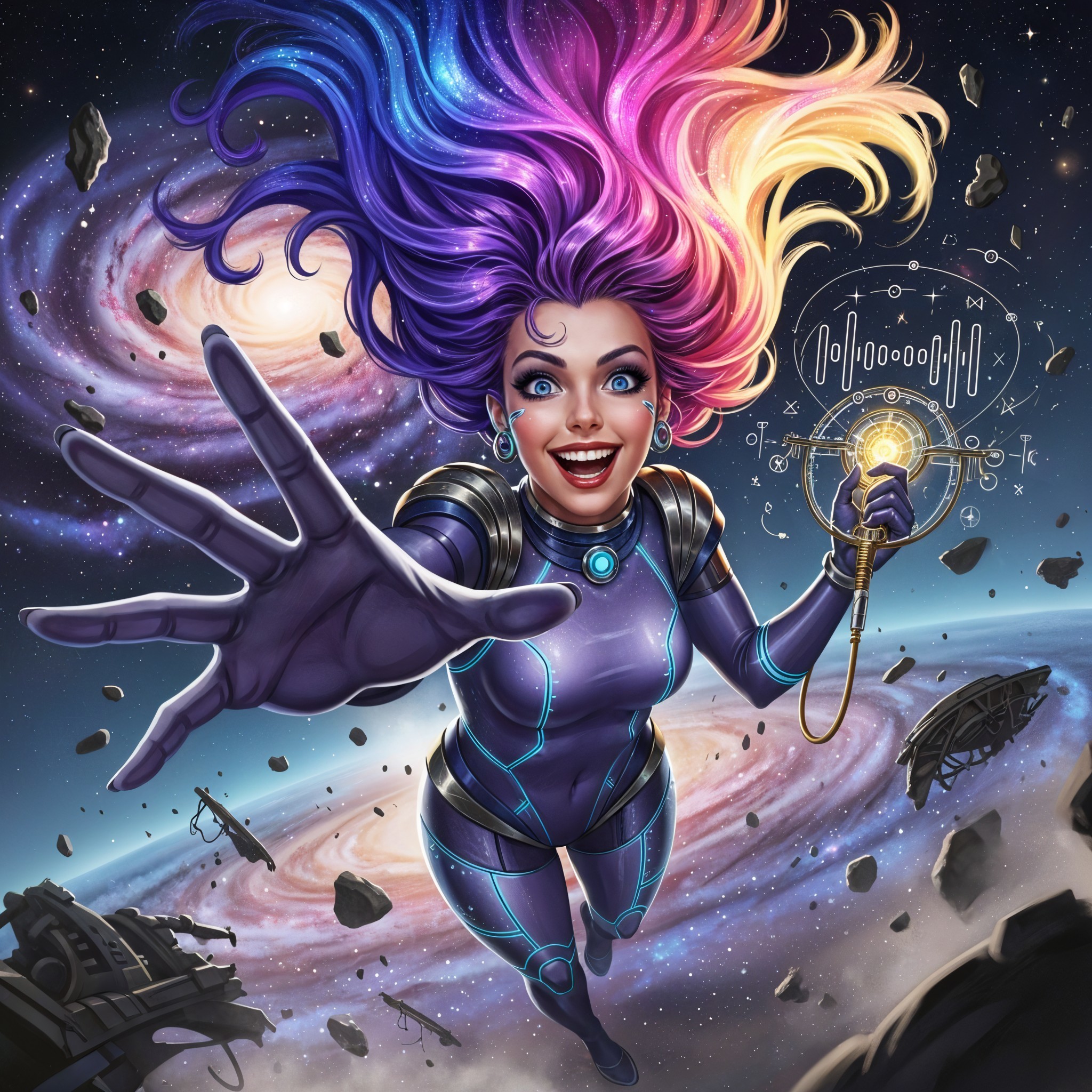 Futuristic Scene of Female Astronaut in Space