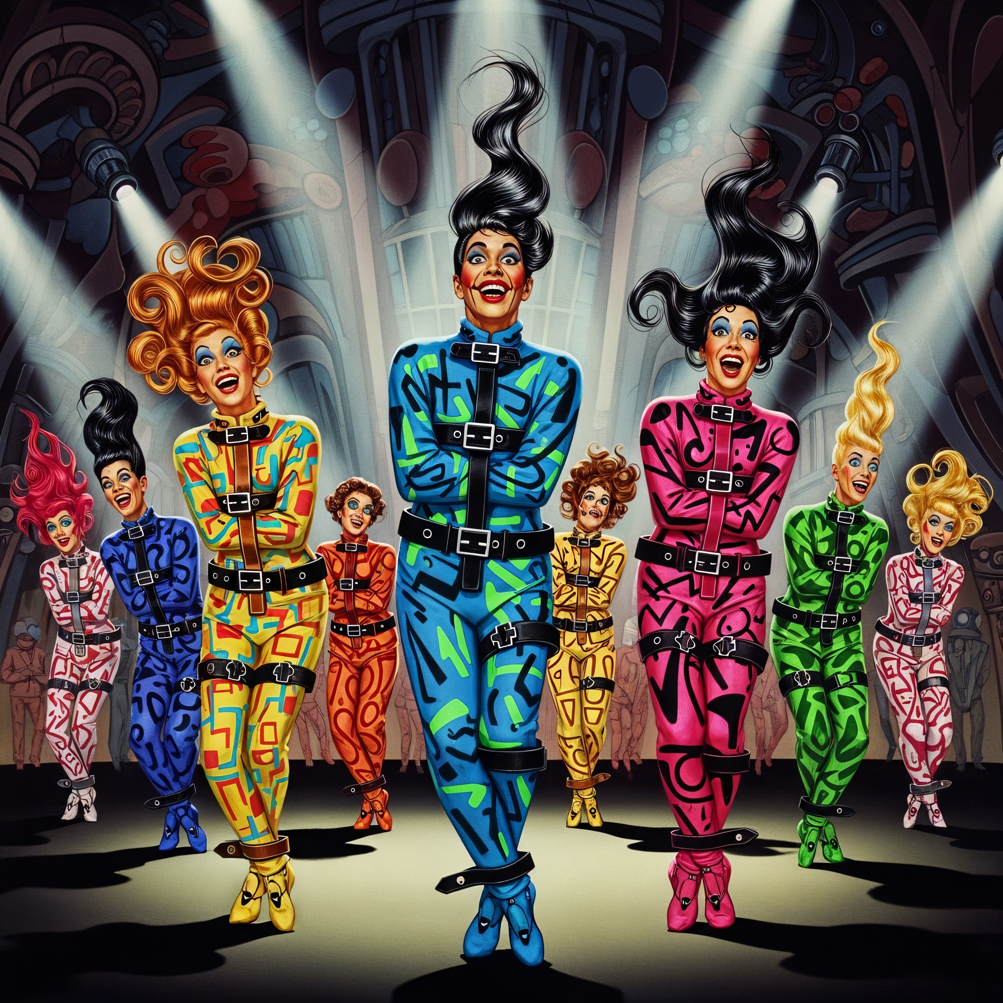 Vibrant Performance Scene with Colorful Performers