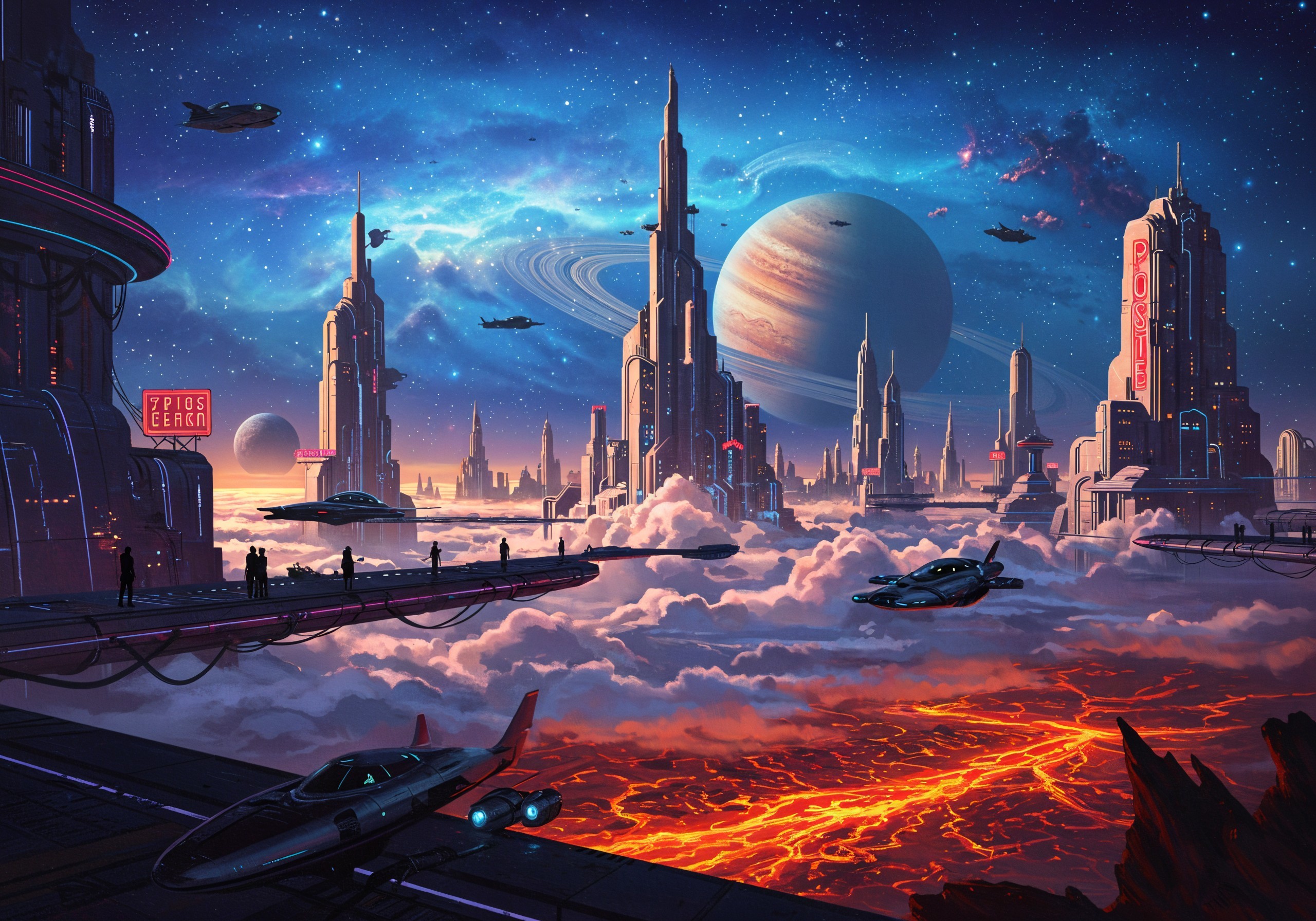 Futuristic Cityscape with Skyscrapers and Cosmos