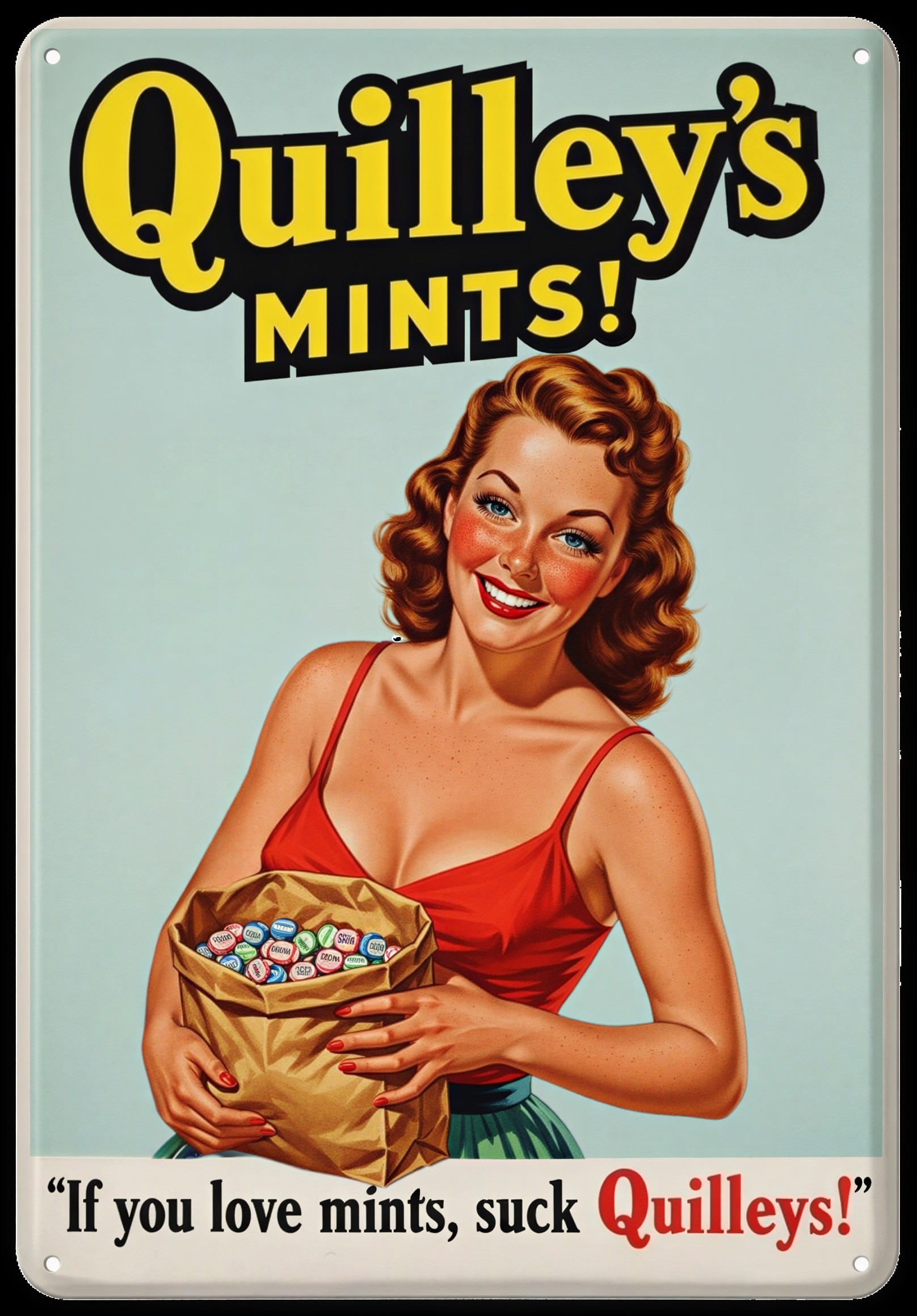 Vintage Advertisement for Quilleys Mints with Cheerful Woman