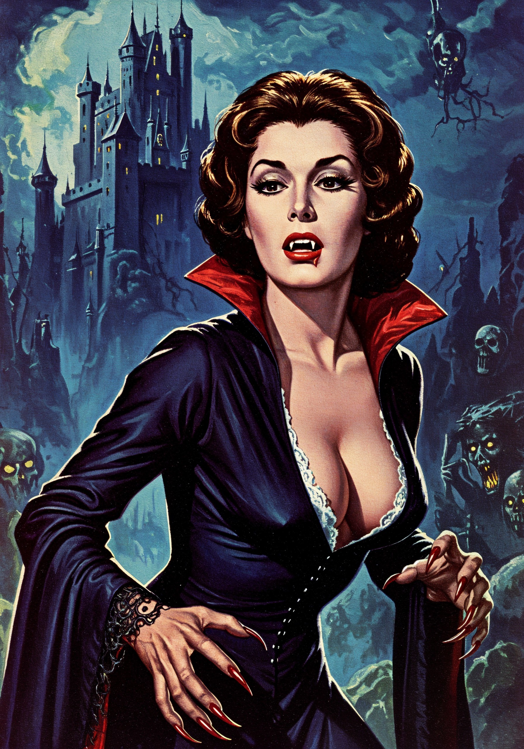 Vintage Gothic Illustration of a Female Vampire