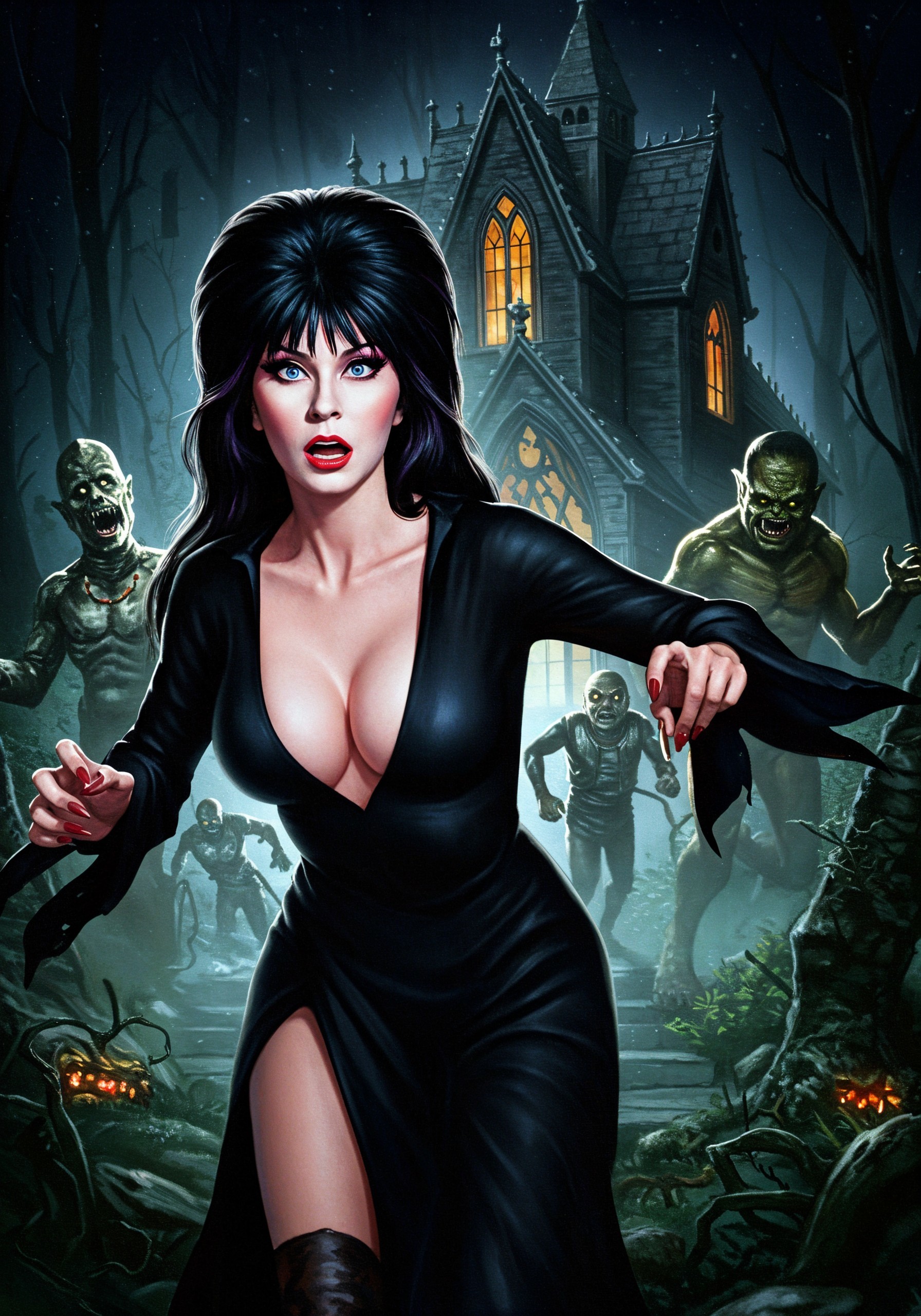 Eerie Landscape with Woman and Ominous Creatures