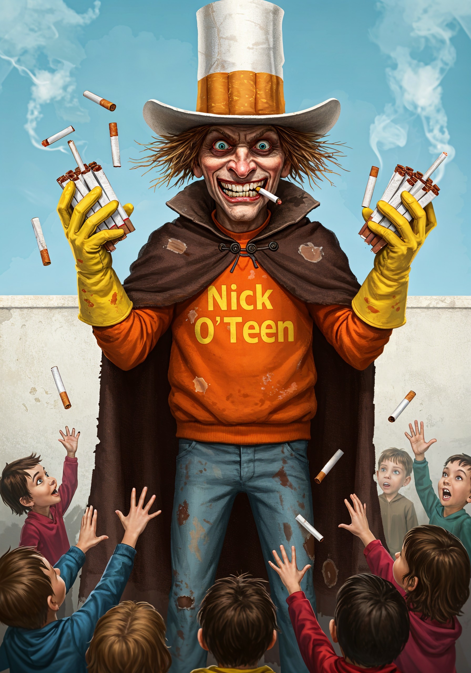 Menacing Character in Tattered Shirt and Top Hat
