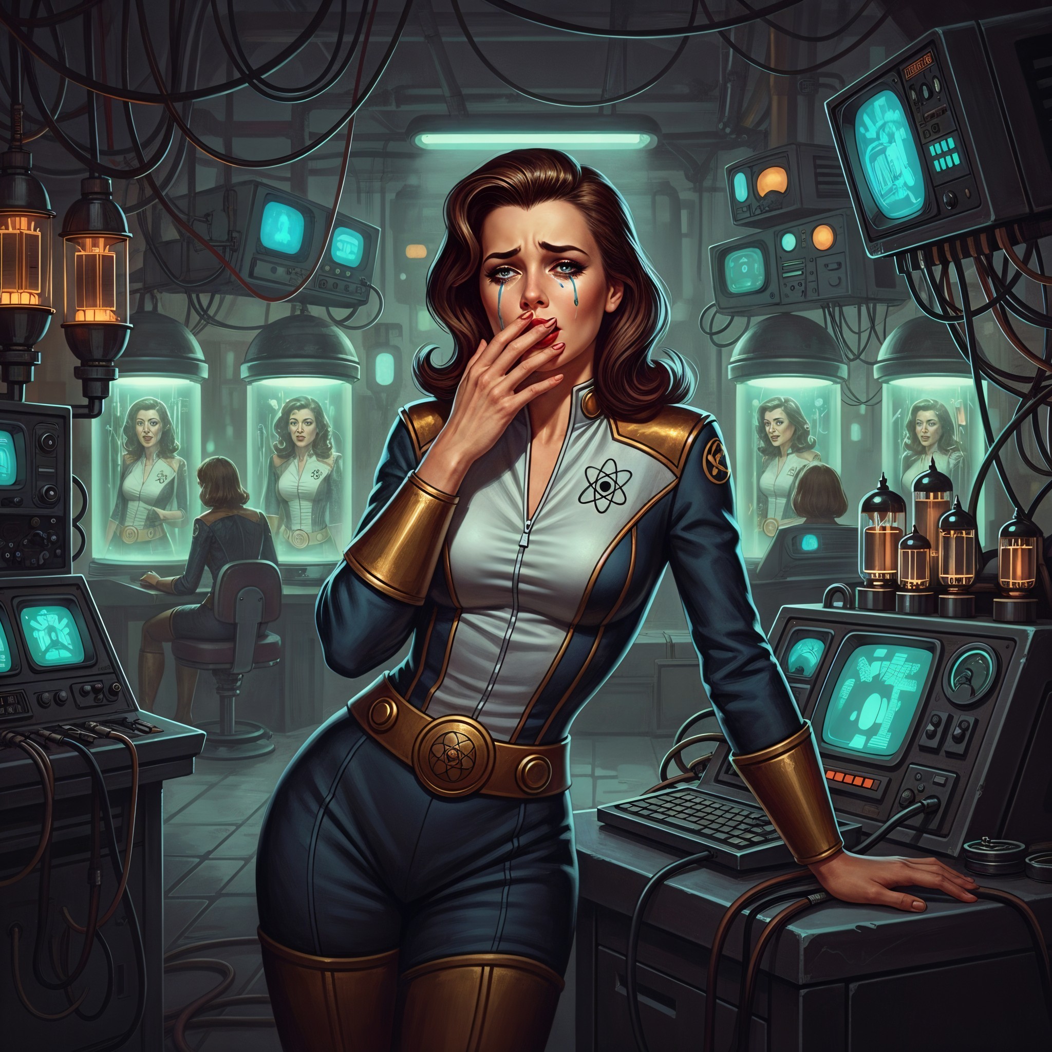 Comic Book Style Painting of Woman in Dystopian Lab