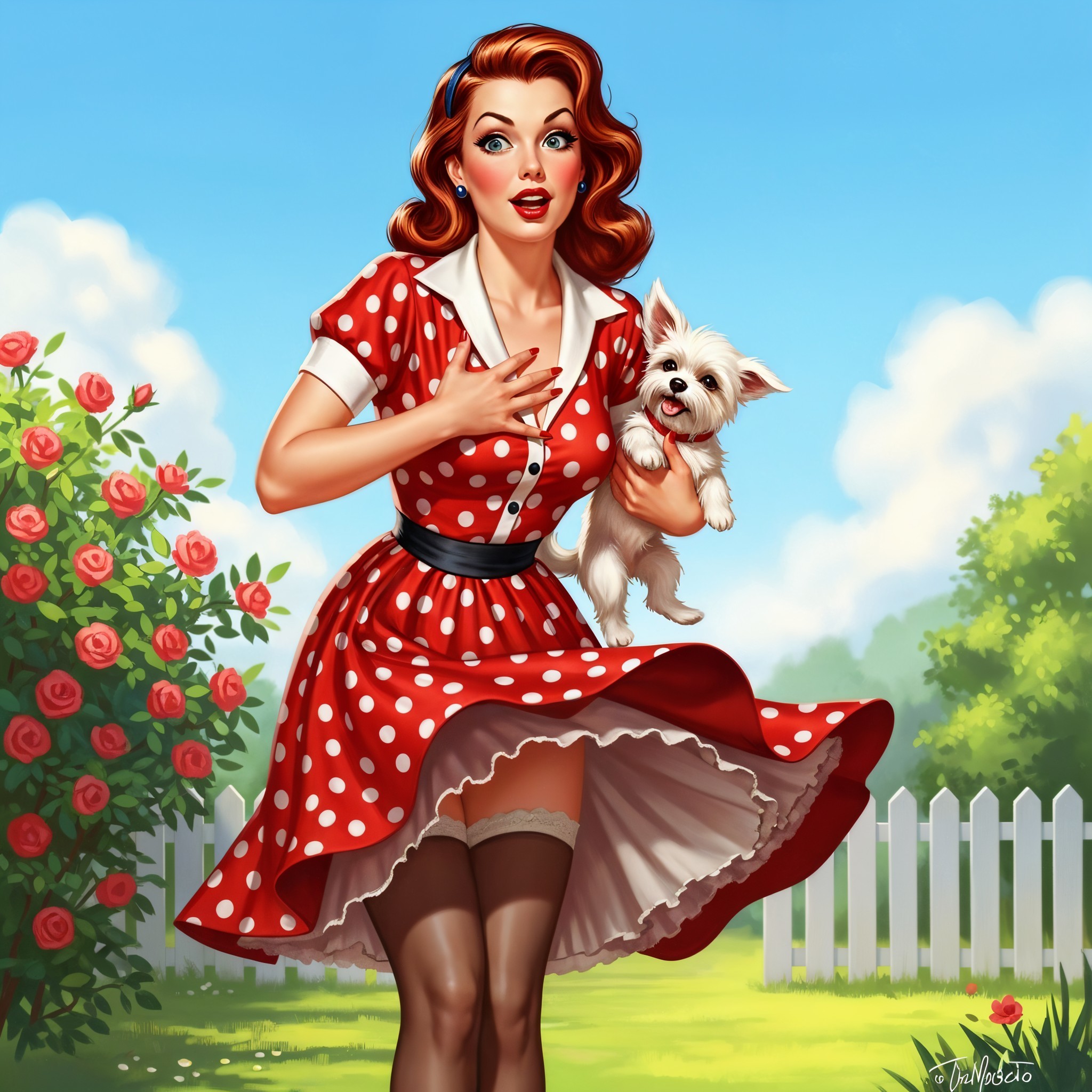 Vibrant Illustration of Woman in Polka Dot Dress