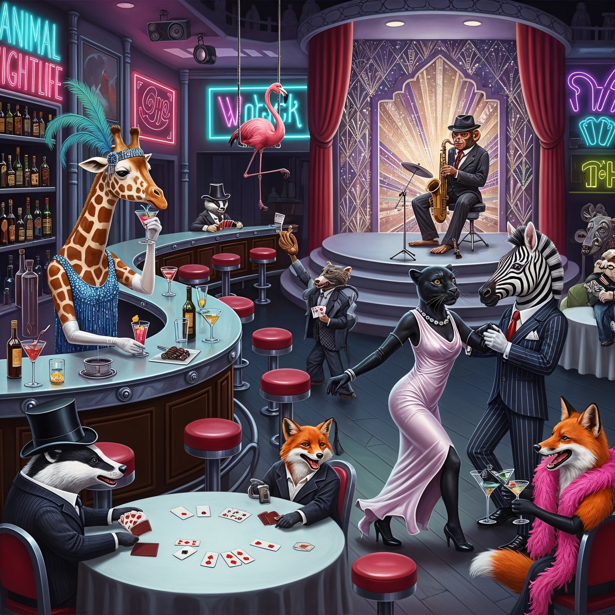 Nightclub Scene with Anthropomorphic Animals Enjoying Life