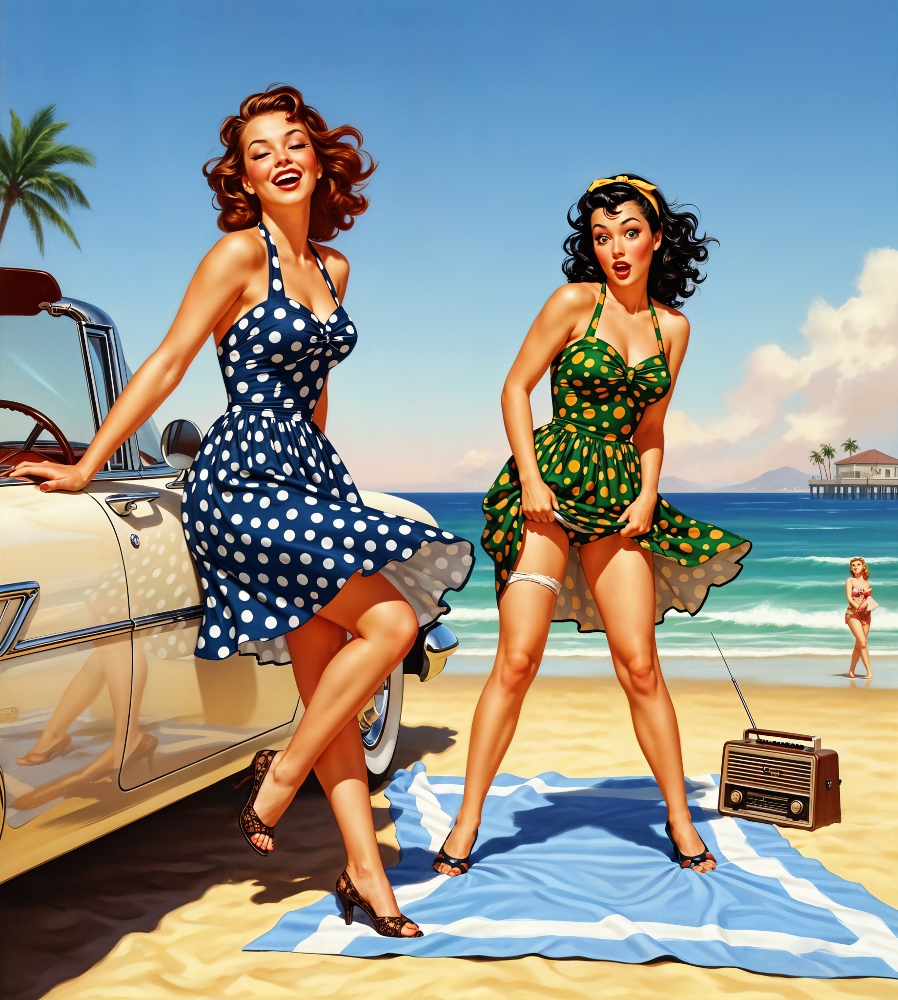 Vintage-Inspired Swimsuits at a Sunny Beach Scene