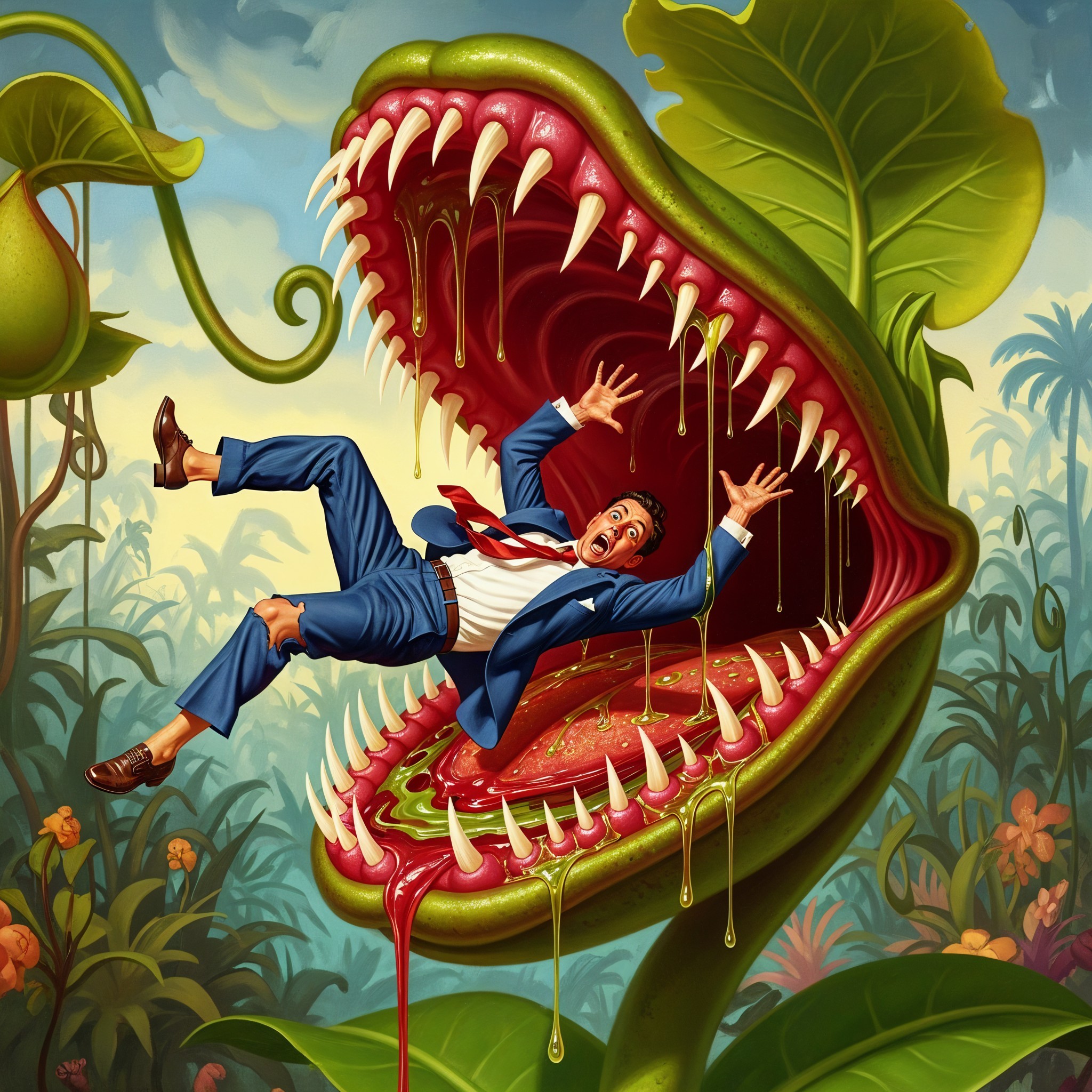 Businessman Captured by Giant Venus Flytrap in Jungle