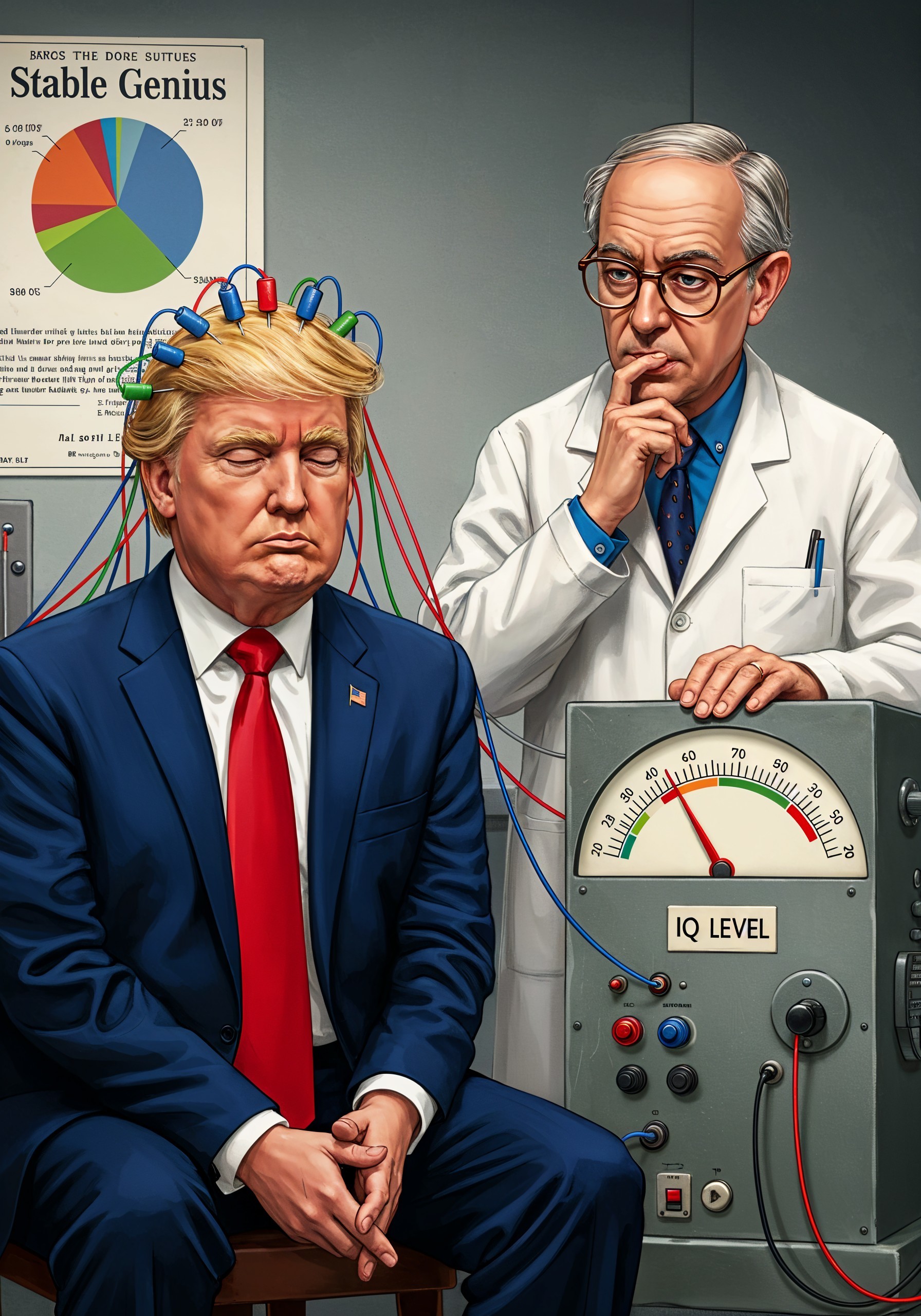 Man with Wires and Doctor Observing IQ Measurement