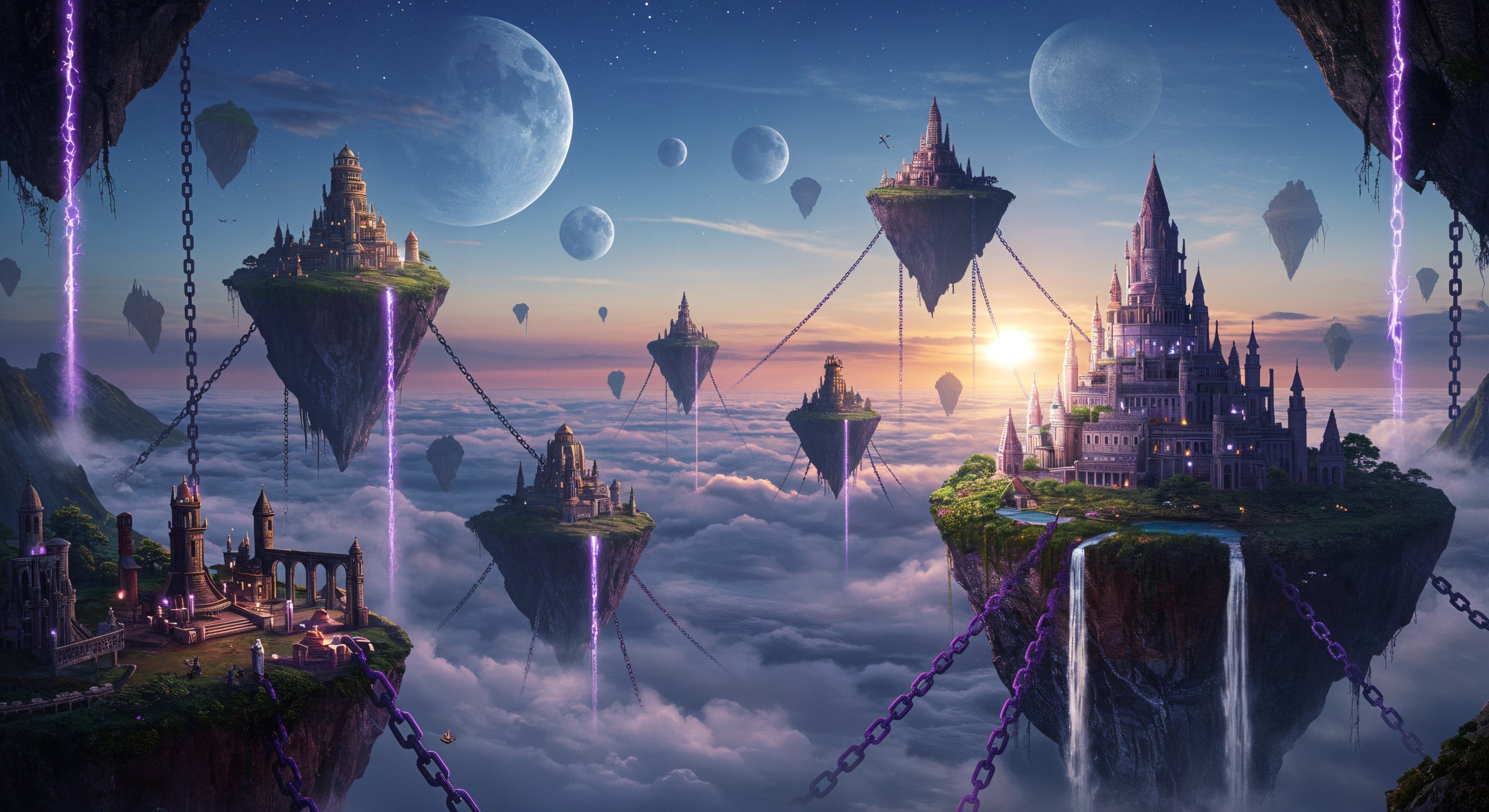 Fantasy Landscape with Floating Islands and Castles