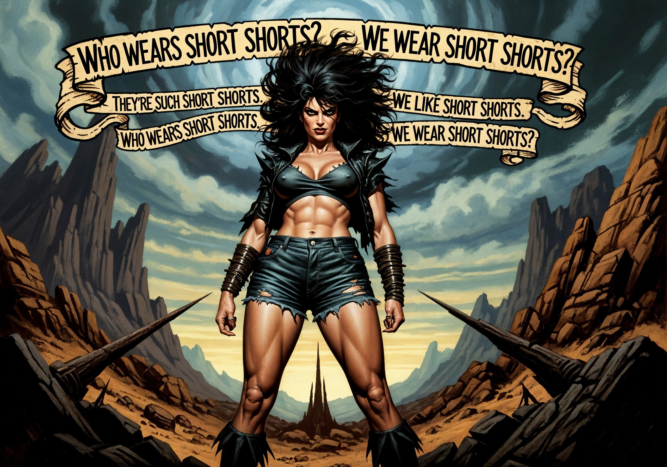 Confident Female Character in Rugged Landscape