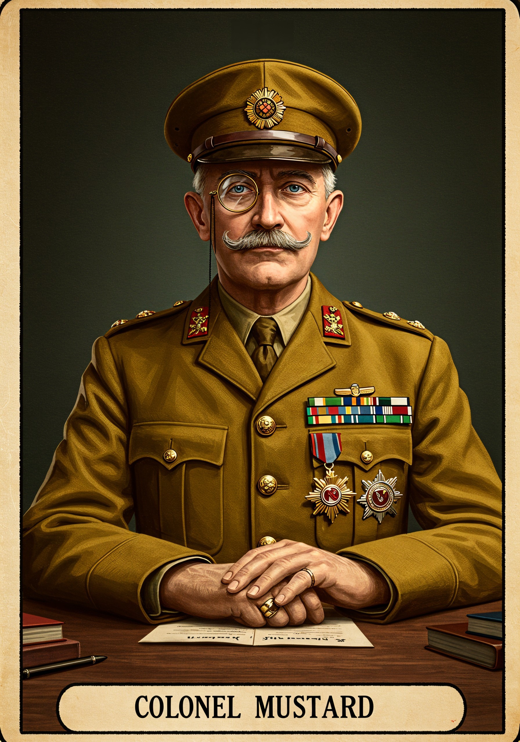 Military Officer in Uniform at Desk with Medals