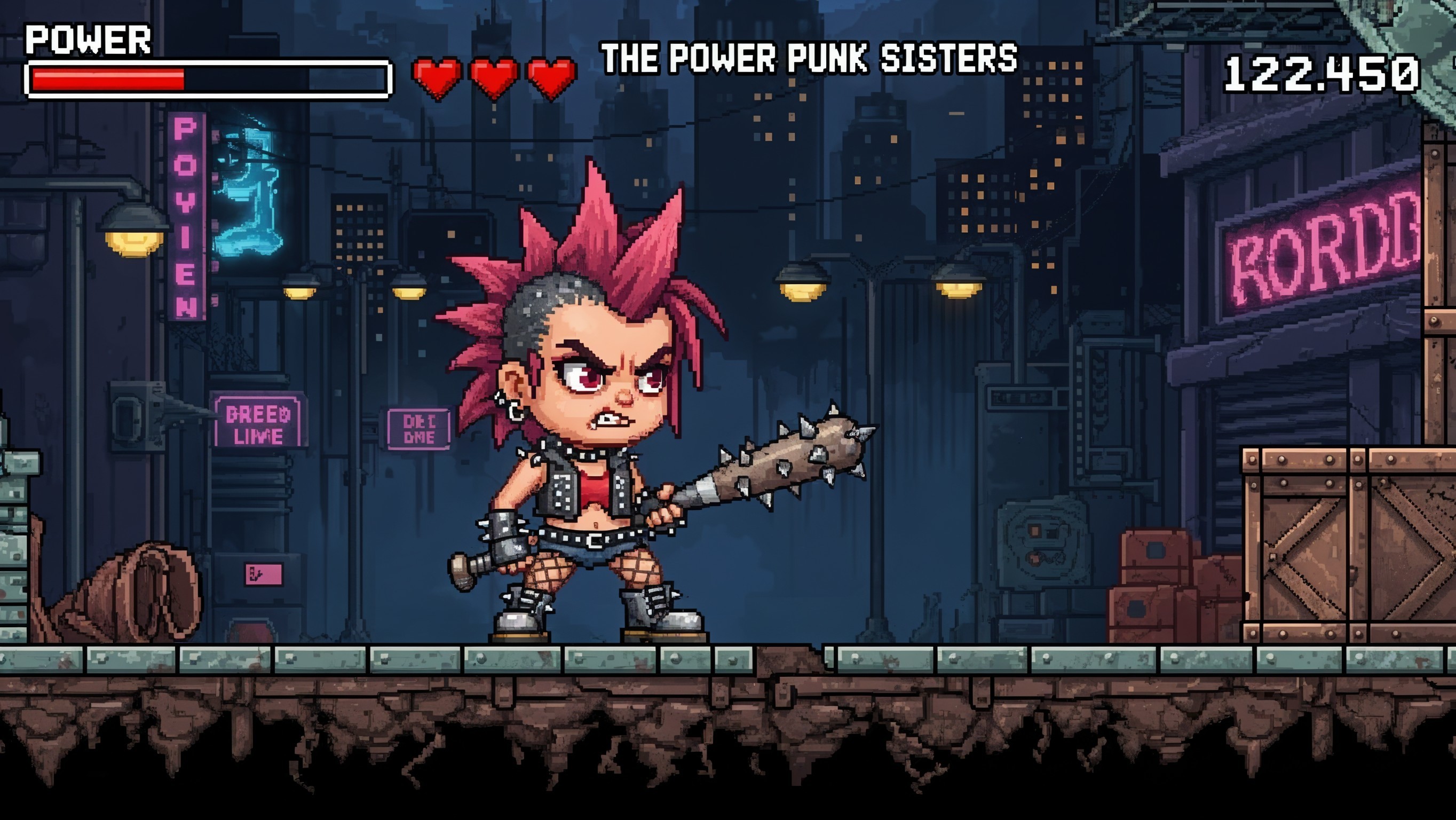 Pixel Art Character in Night City Scene with Bat