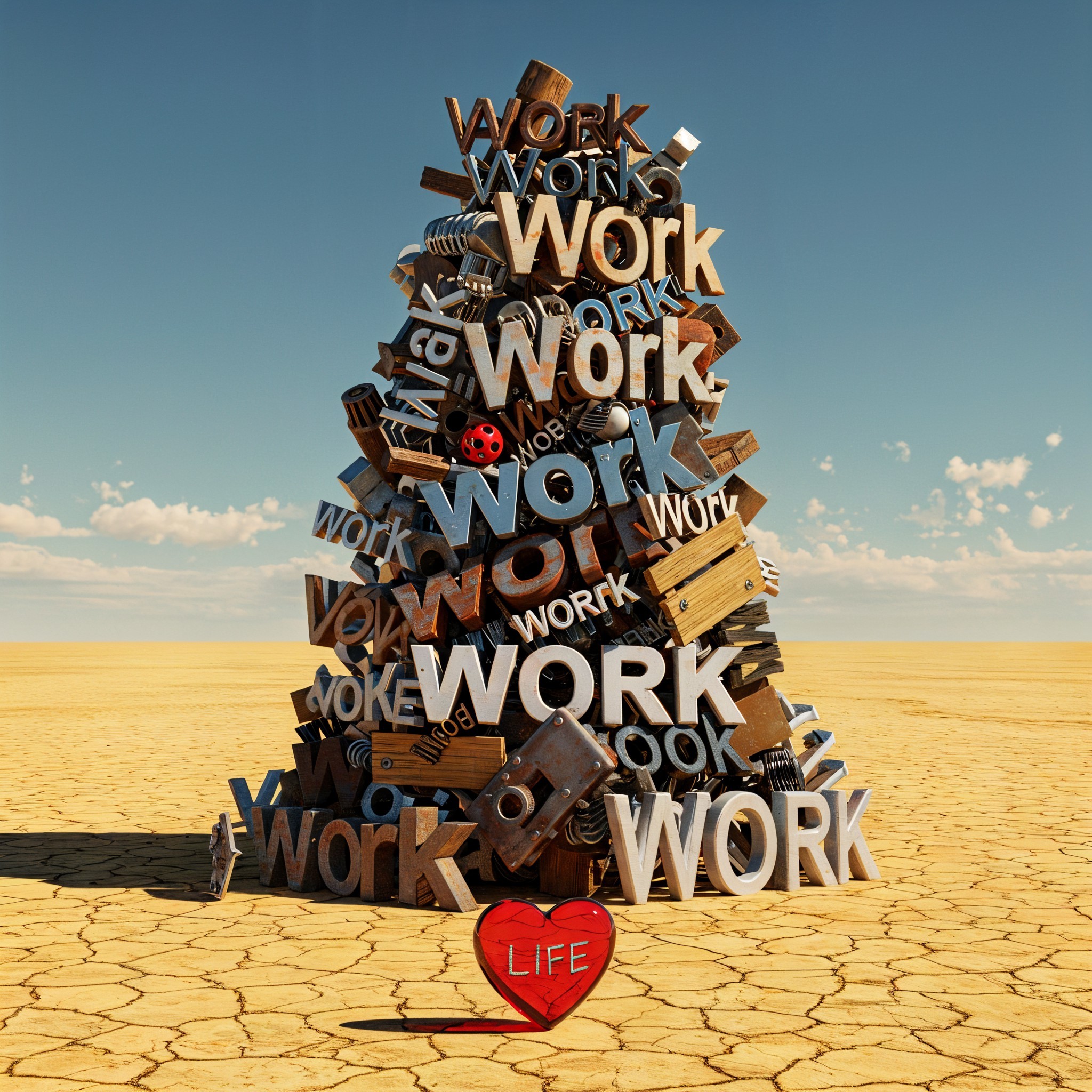 Contrasting Themes of Work and Life in Arid Landscape
