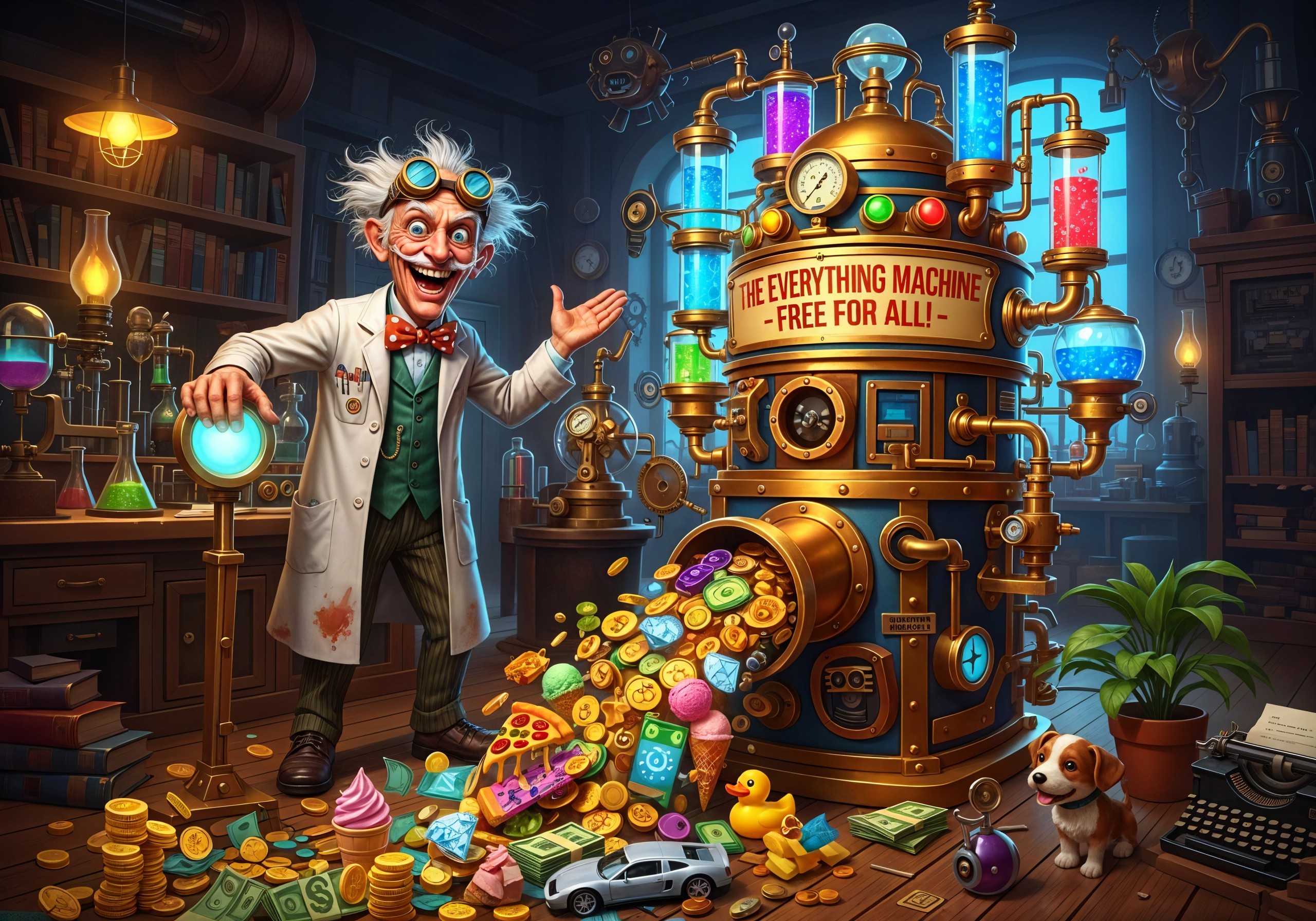 Whimsical laboratory with a colorful potion machine