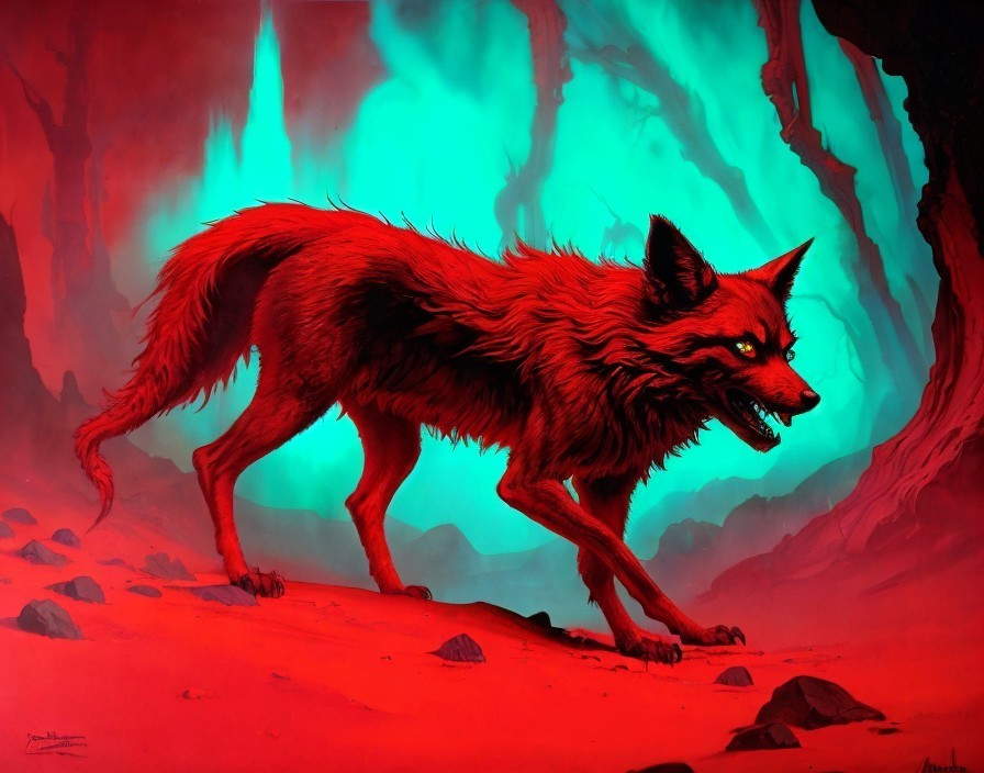 Red Fox in a Mystical Turquoise Landscape