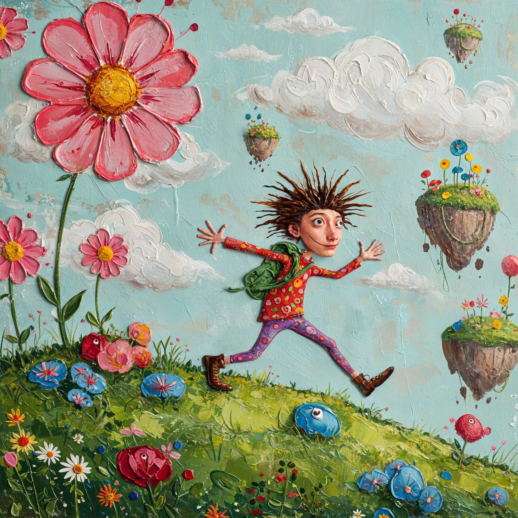 Whimsical Scene of a Girl in a Colorful Landscape