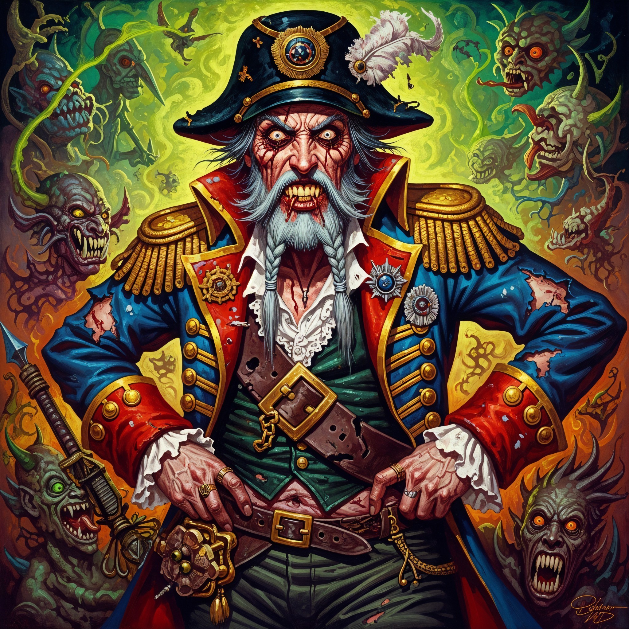 Zombie Pirate Captain with Ghostly Glow and Heads