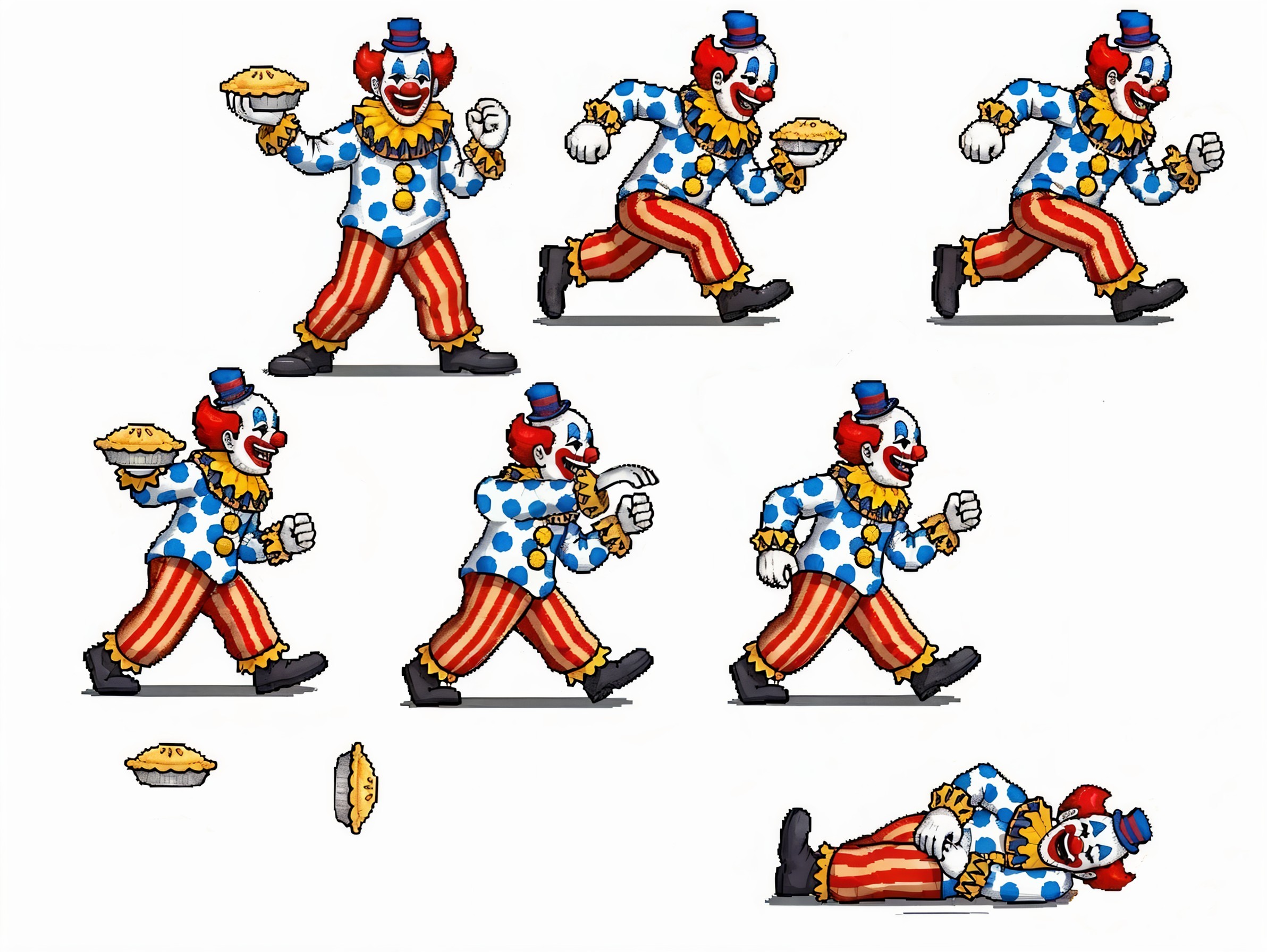 Pixel Art Sprite Sheet of Clown Character Poses