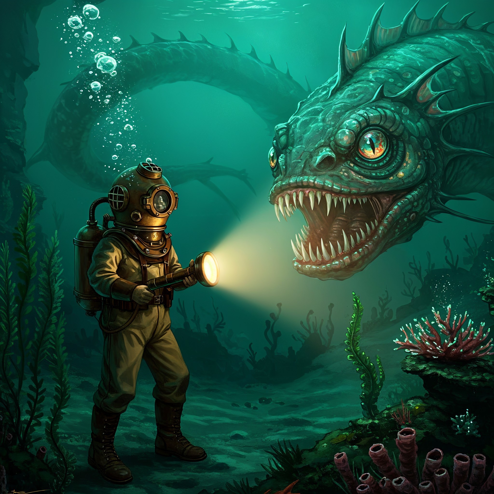 Deep-Sea Diver Encounters Menacing Sea Creature