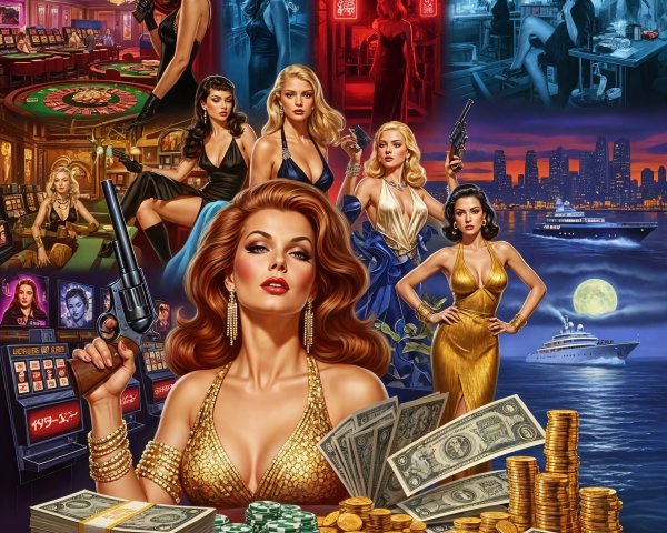 Glamorous Casino Scene with Confident Woman and Mystery