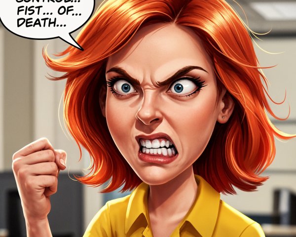 Frustrated Cartoon Character in Office Setting