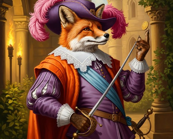 Regal fox in luxurious 17th-century noble attire