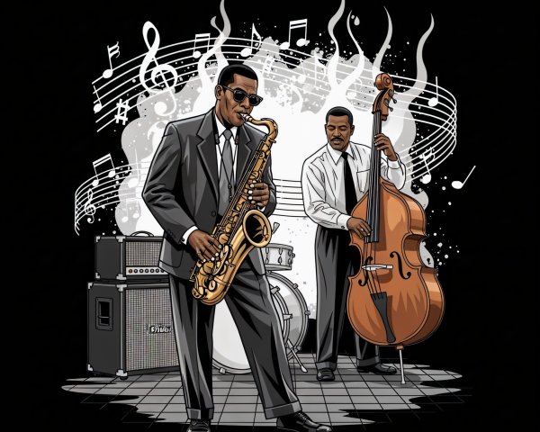 Jazz Musicians Performing with Saxophone and Double Bass