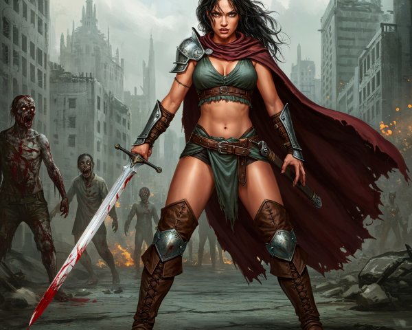 Fierce Warrior in Post-Apocalyptic City Setting
