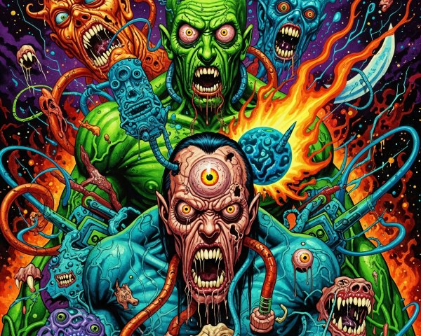 Vibrant Illustration of Monstrous Characters in Chaos