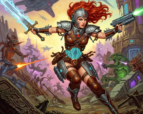 Female Sci-Fi Warrior in Action with Futuristic Weapons