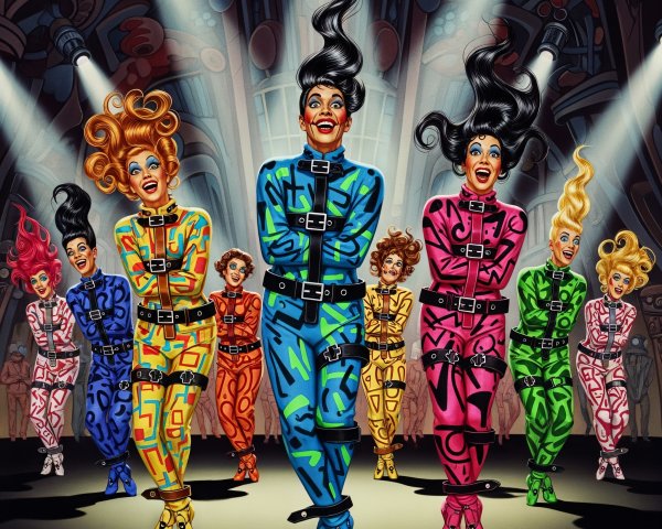 Vibrant Performance Scene with Colorful Performers