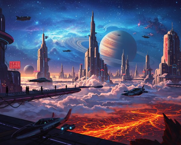 Futuristic Cityscape with Skyscrapers and Cosmos