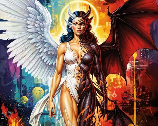 Artwork Illustrating Duality with Contrasting Elements