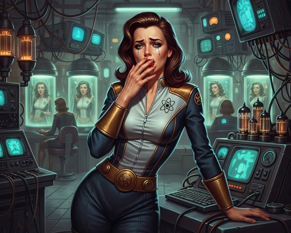 Comic Book Style Painting of Woman in Dystopian Lab