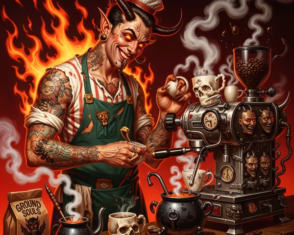 Devilish Barista Brews Coffee in Fiery Chaos