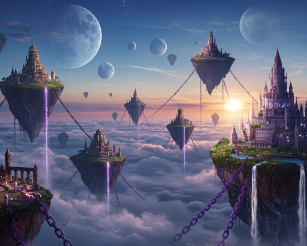 Fantasy Landscape with Floating Islands and Castles