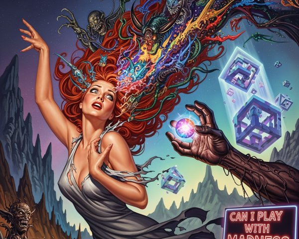 Surreal Scene of Woman with Red Hair and Energies